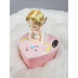 RARE Josef Originals Angel Trinket Box NEEDLES & PINS-Cherubs on Hearts Series‎